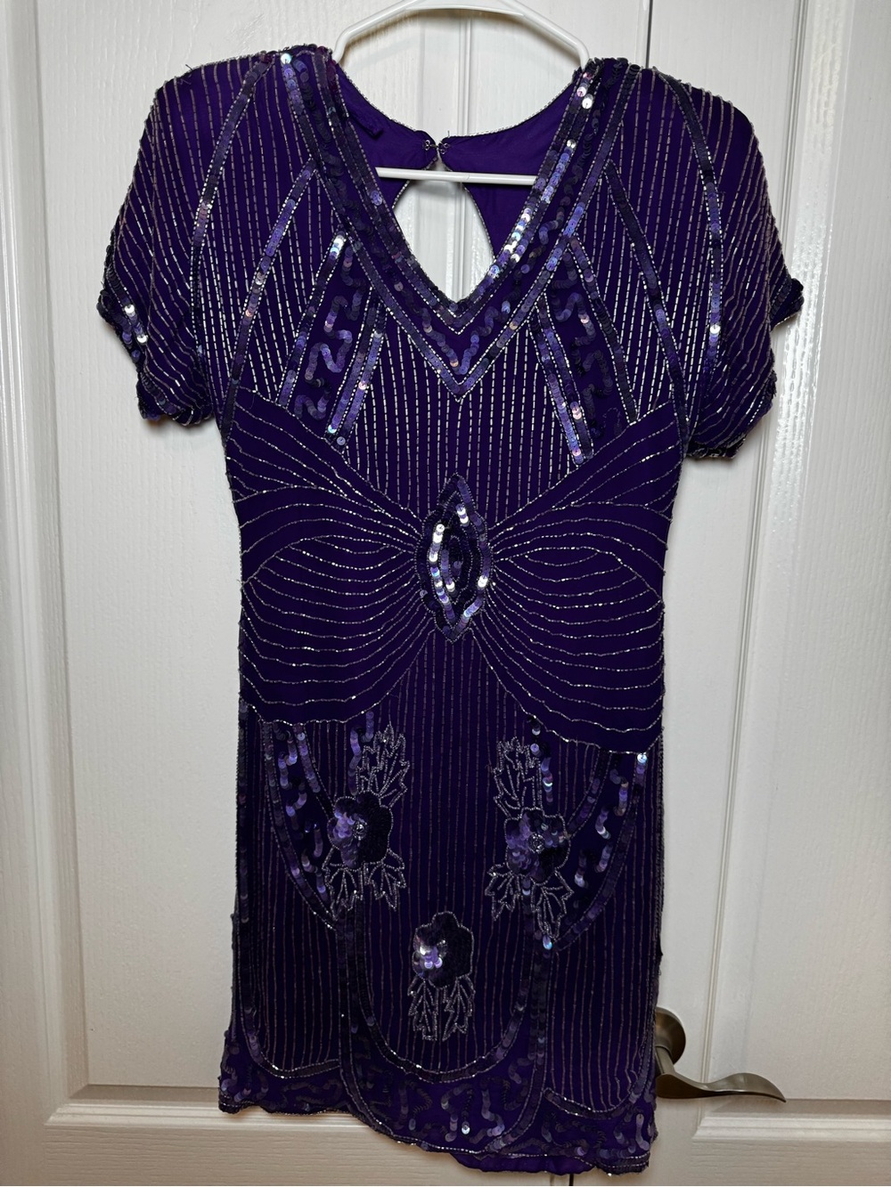 Scala Vintage Purple Sequin SilkBeaded Art Deco Flapper Mini Dress - Picture 2 of 10